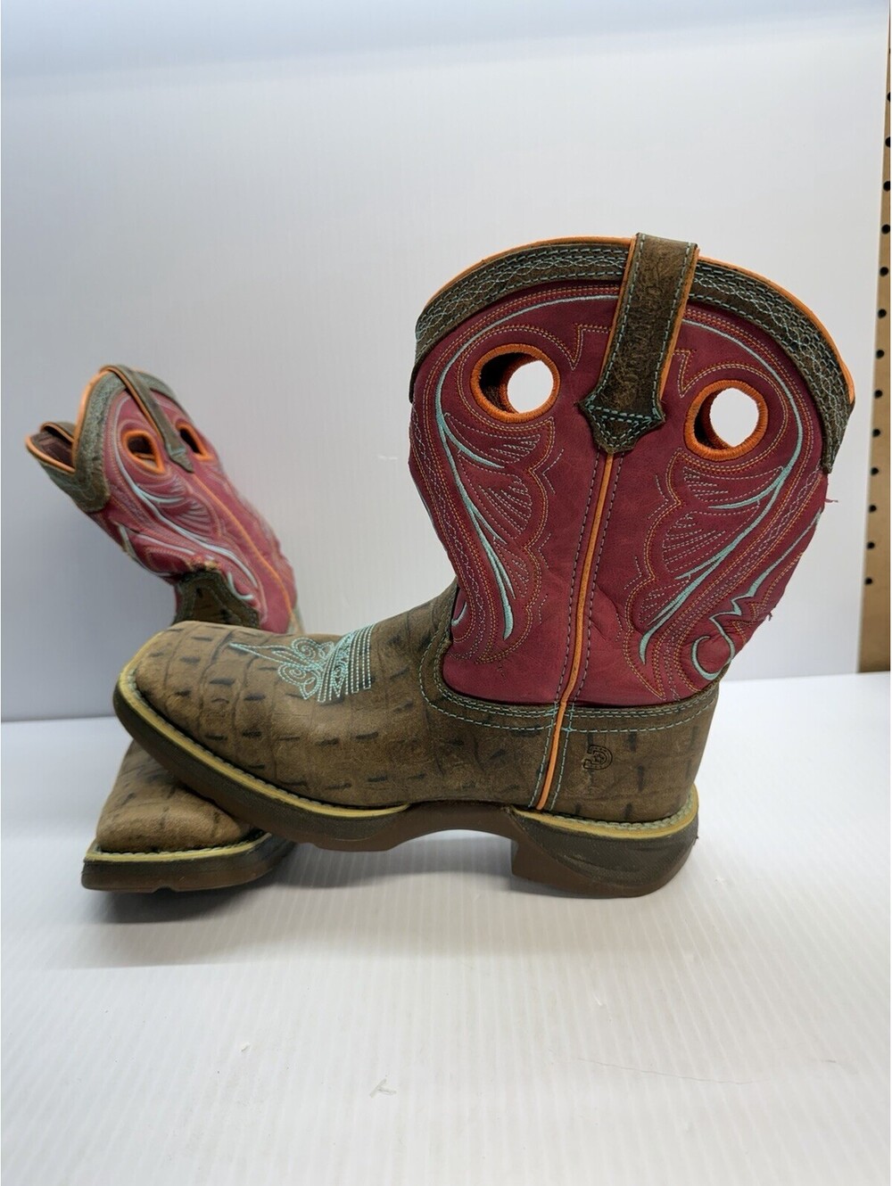DURANGO Lil' Rebel Big Kids Gator Emboss/ Red Boots Size Kids 4.5m *Pre-Owned*